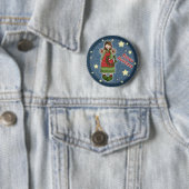 Cute kerstengel met baard ronde button 5,7 cm (In situ)