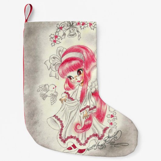 Cute kerstengel met rood haar en Holly Kleine Kerstsok (Voorkant)