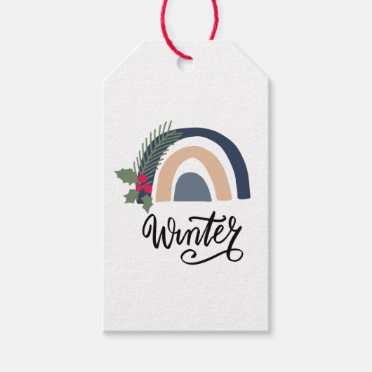 Cute Kerstfeestay Boho Rainbow Winter Cadeaulabel (Voorkant)