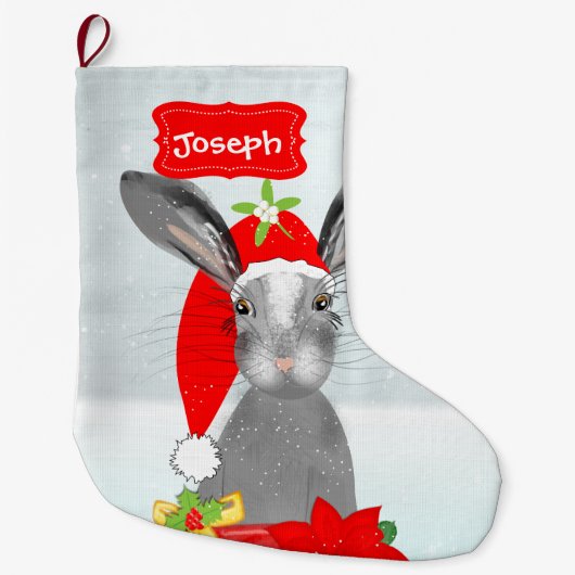 Cute Kerstfeestay Bunny Rabbit Editable Grote Kerstsok (Voorkant)