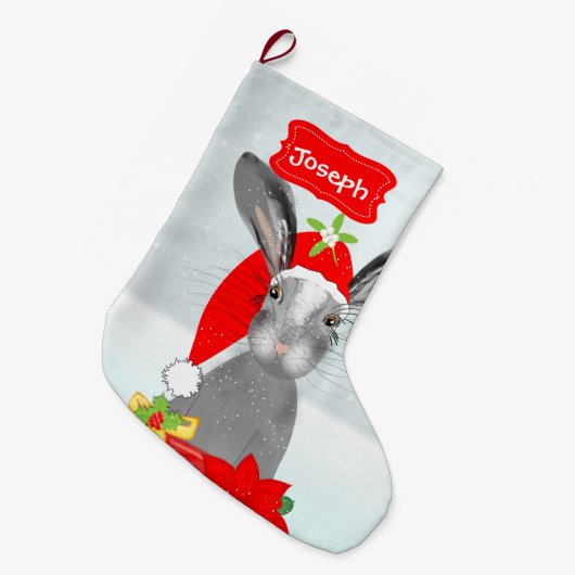 Cute Kerstfeestay Bunny Rabbit Editable Grote Kerstsok (Voorkant (Hangend))