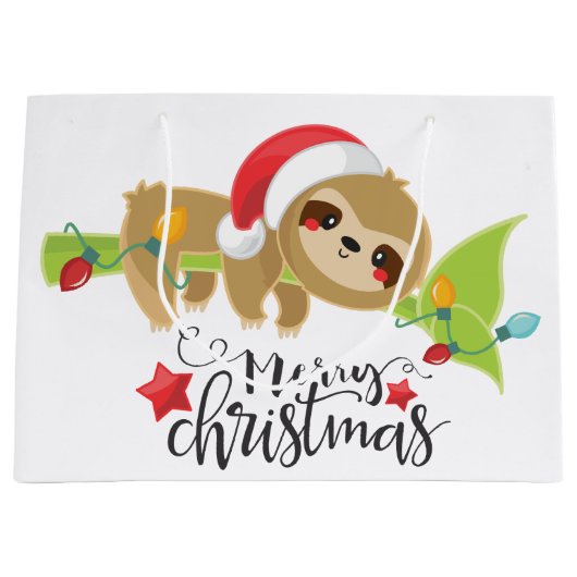 Cute Kerstfeestay Kawaii sloth Groot Cadeauzakje (Voorkant)