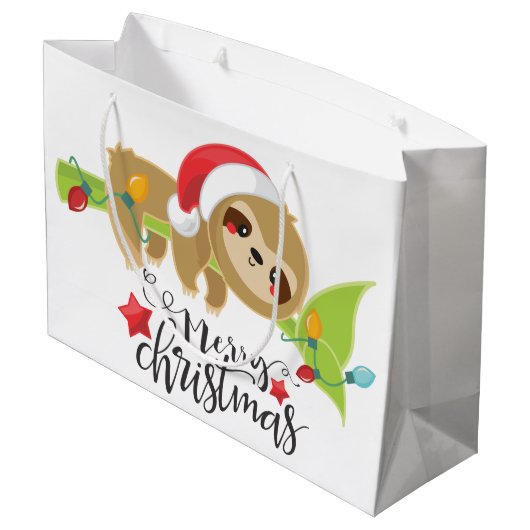 Cute Kerstfeestay Kawaii sloth Groot Cadeauzakje (Achterkant Gekanteld)