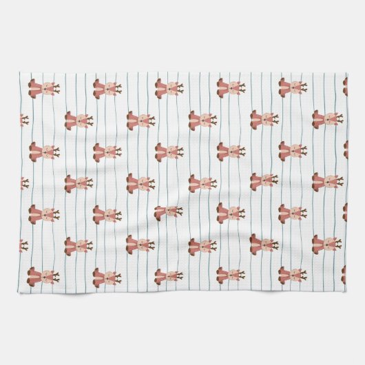 Cute Kerstfeestay Reindeer Pattern Theedoek (Horizontaal)