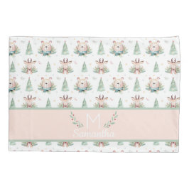 Cute Kerstfeestdagen Beer en deer Monogram Kussensloop