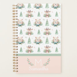 Cute Kerstfeestdagen Beer en deer Monogram Planner