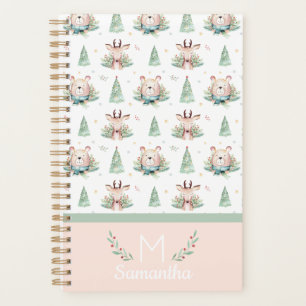 Cute Kerstfeestdagen Beer en deer Monogram Planner