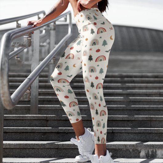 Cute Kerstfeestelijke regenbogen Feestdagen Patroo Leggings
