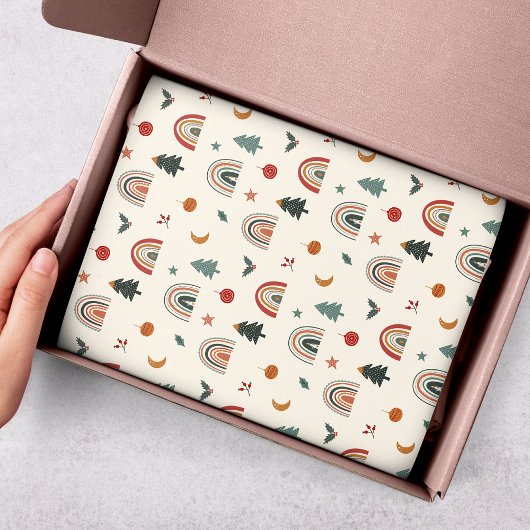 Cute Kerstfeestelijke regenbogen Feestdagen Patroo Tissuepapier