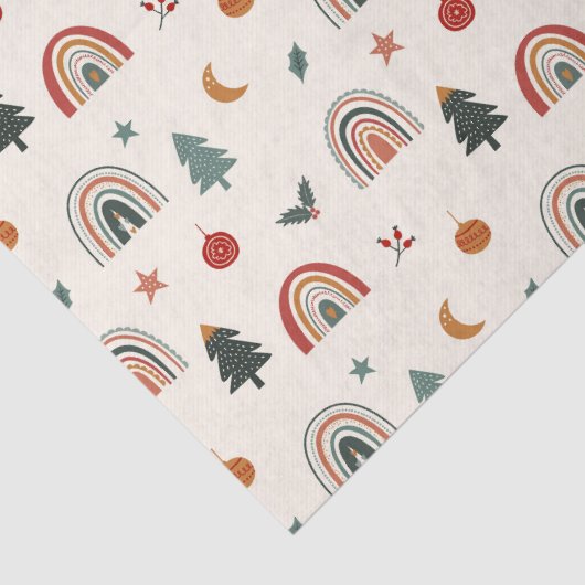 Cute Kerstfeestelijke regenbogen Feestdagen Patroo Tissuepapier (Detail)