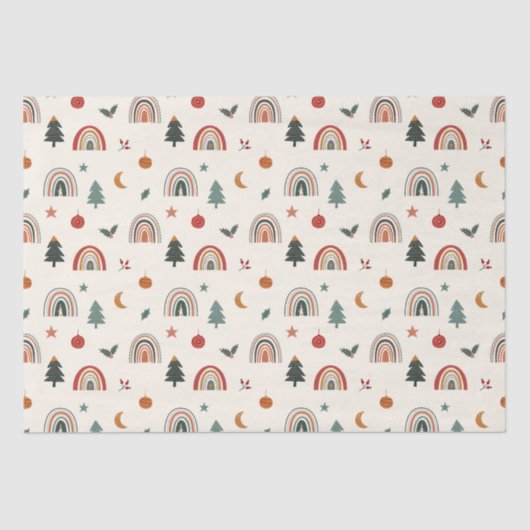 Cute Kerstfeestelijke regenbogen Feestdagen Patroo Tissuepapier (Voorkant)