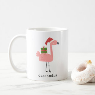 Cute kerstflamingo Illustratie aangepaste naam Koffiemok