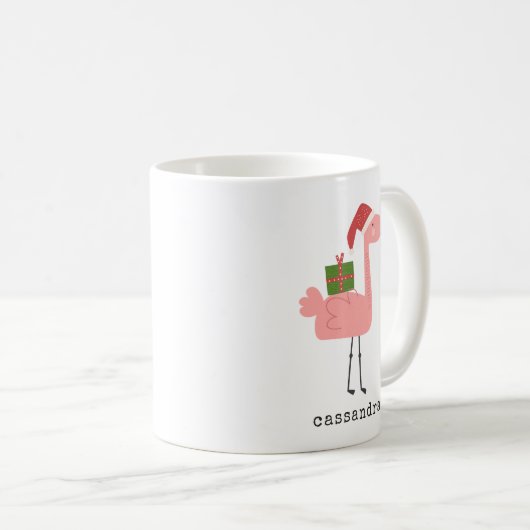 Cute kerstflamingo Illustratie aangepaste naam Koffiemok (Voorkant rechts)