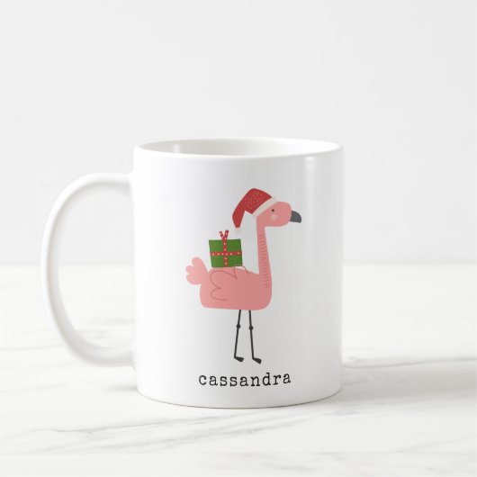 Cute kerstflamingo Illustratie aangepaste naam Koffiemok (Links)