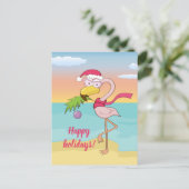 Cute Kerstflamingo op het strand gepersonaliseerd Briefkaart (Staand voorkant)