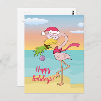 Cute Kerstflamingo op het strand gepersonaliseerd Briefkaart