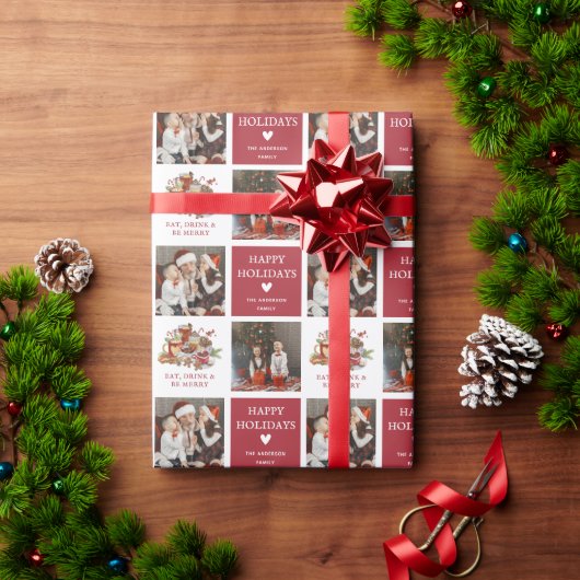 Cute kerstfoto Happy Holiday Gift Wrapping P Cadeaupapier (Feestdagen Geschenken)