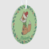 Cute kerstfox en Wreath Personalized Ornament (voorkant)