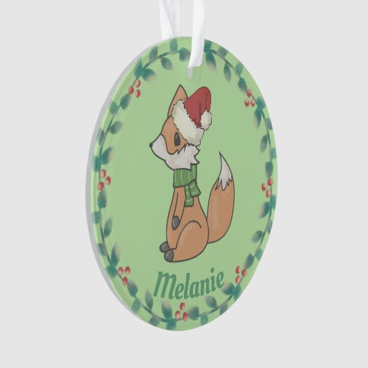 Cute kerstfox en Wreath Personalized Ornament (voorkant)