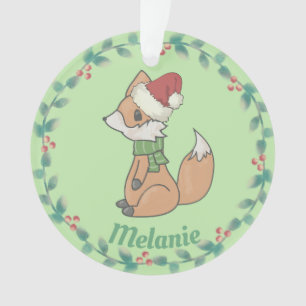 Cute kerstfox en Wreath Personalized Ornament