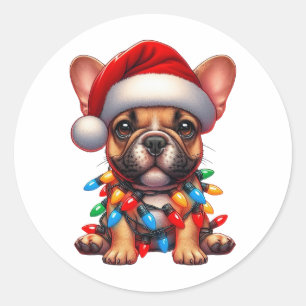 Cute KerstFrench Bulldog Ronde Sticker