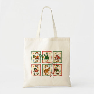 Cute Kerstgans Postzegelvel Feestelijk Tote Bag