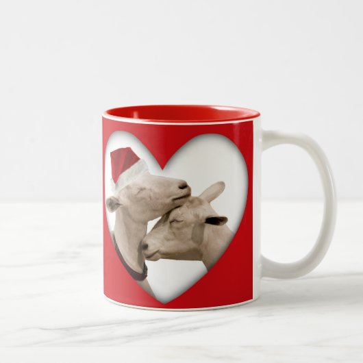 Cute kerstgeit Couple Tweekleurige Koffiemok (Rechts)
