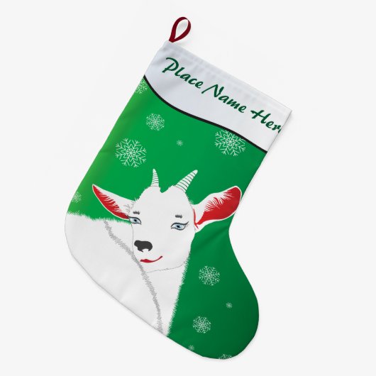 Cute kerstgeit Green JOUW NAAM HIER Grote Kerstsok (Voorkant (Hangend))