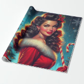 Cute KerstGirl Cadeaupapier (Uitgerold)