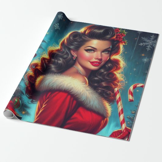 Cute KerstGirl Cadeaupapier (Uitgerold)