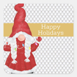 Cute KerstGirl Gnome Holiday Vierkante Sticker