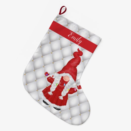 Cute KerstGirl Gnome Personalized Grote Kerstsok (Voorkant (Hangend))