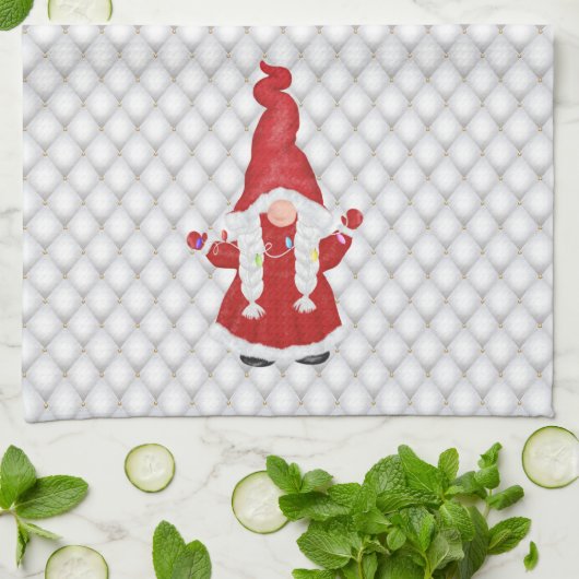 Cute KerstGirl Gnome Personalized Theedoek (Gevouwen)