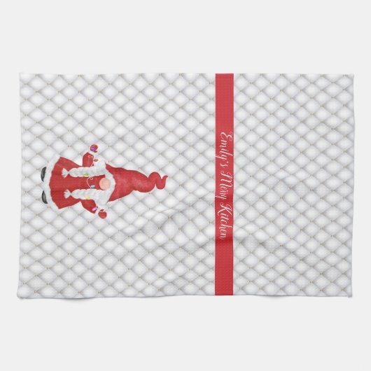 Cute KerstGirl Gnome Personalized Theedoek (Horizontaal)