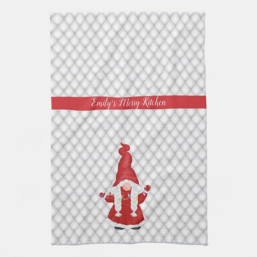 Cute KerstGirl Gnome Personalized Theedoek (Verticaal)