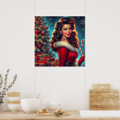 Cute KerstGirl Poster (Keuken)