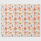 Cute Kerstgnomen Pattern Cadeaupapier (Vlak)
