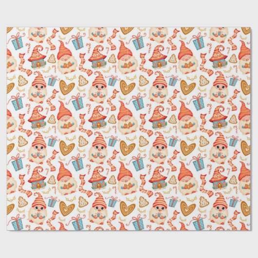 Cute Kerstgnomen Pattern Cadeaupapier (Vlak)