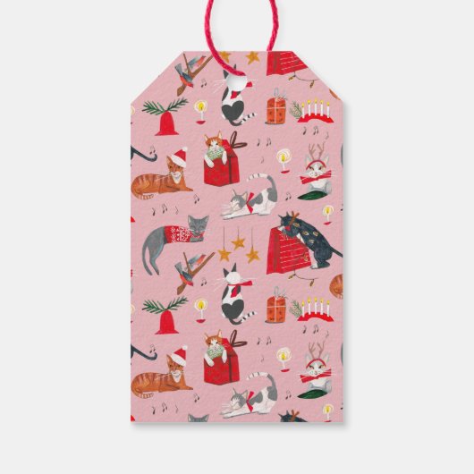 Cute kerstgrijs Kattenroze feestdag Cadeaulabel (Achterkant)