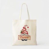 Cute kerstgrint Red Striped Pet Aangepaste naam Tote Bag (Voorkant)