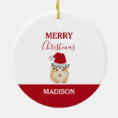 Cute Kersthamster Funny Animal Santa Hat Keramisch Ornament (Achterkant)