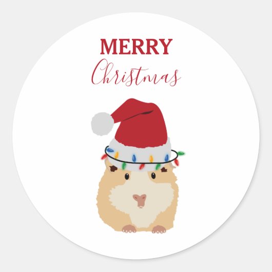 Cute Kersthamster Funny Animal Santa Hat Ronde Sticker (Voorkant)