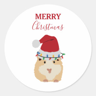Cute Kersthamster Funny Animal Santa Hat Ronde Sticker