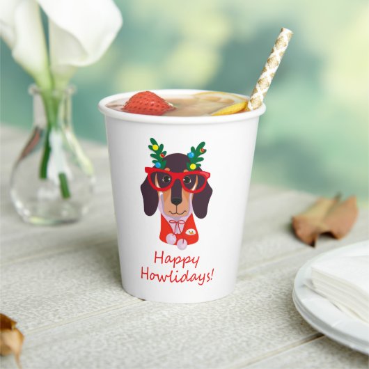 Cute KerstHappy Howlidays Dachshund Dog Party Papieren Bekers (Insitu)