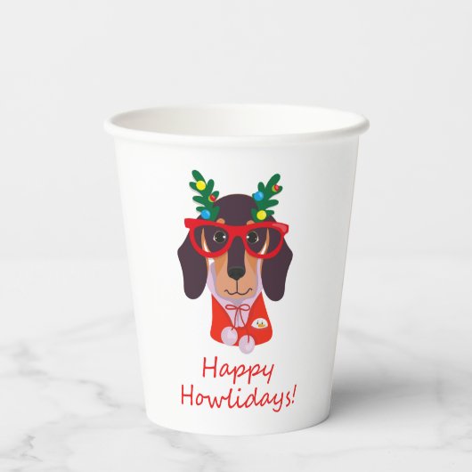 Cute KerstHappy Howlidays Dachshund Dog Party Papieren Bekers (Achterkant)