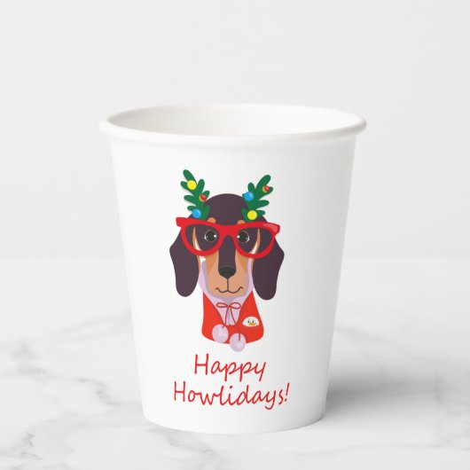 Cute KerstHappy Howlidays Dachshund Dog Party Papieren Bekers (Voorkant)
