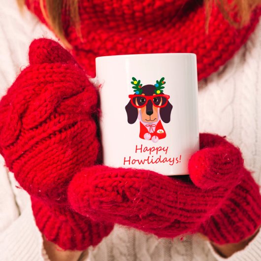 Cute KerstHappy Howlidays Doxie Dachshund Dog Koffiemok