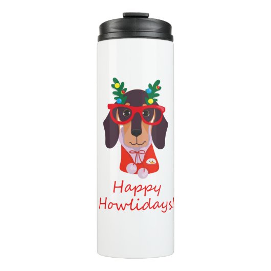 Cute KerstHappy Howlidays Doxie Dachshund Dog Thermosbeker (Voorkant)