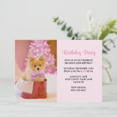 Cute Kersthond Foto met roze Bow Birthday Kaart (Staand voorkant)