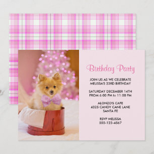 Cute Kersthond Foto met roze Bow Birthday Kaart